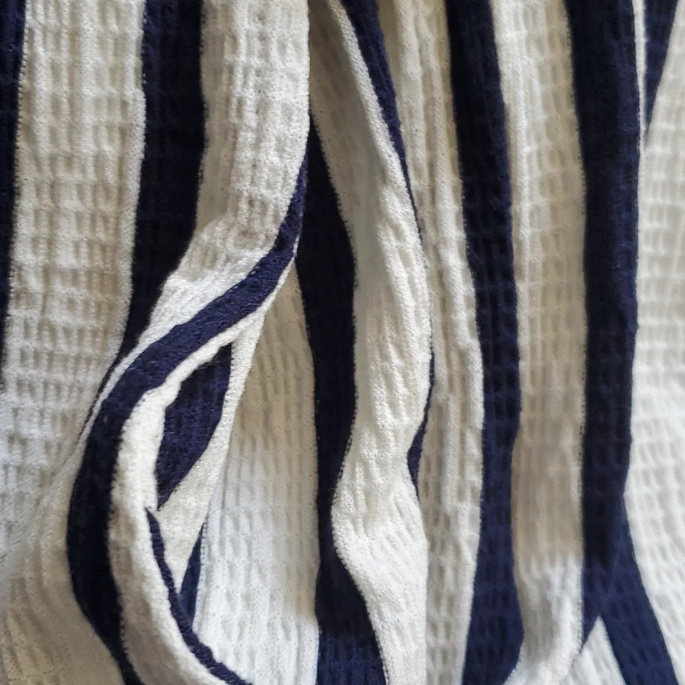 Ladies blue white stripe off the shoulder jump suit, elastic waist, side pockets - Picture 5 of 5
